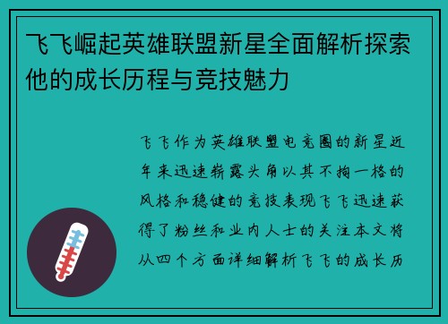 飞飞崛起英雄联盟新星全面解析探索他的成长历程与竞技魅力